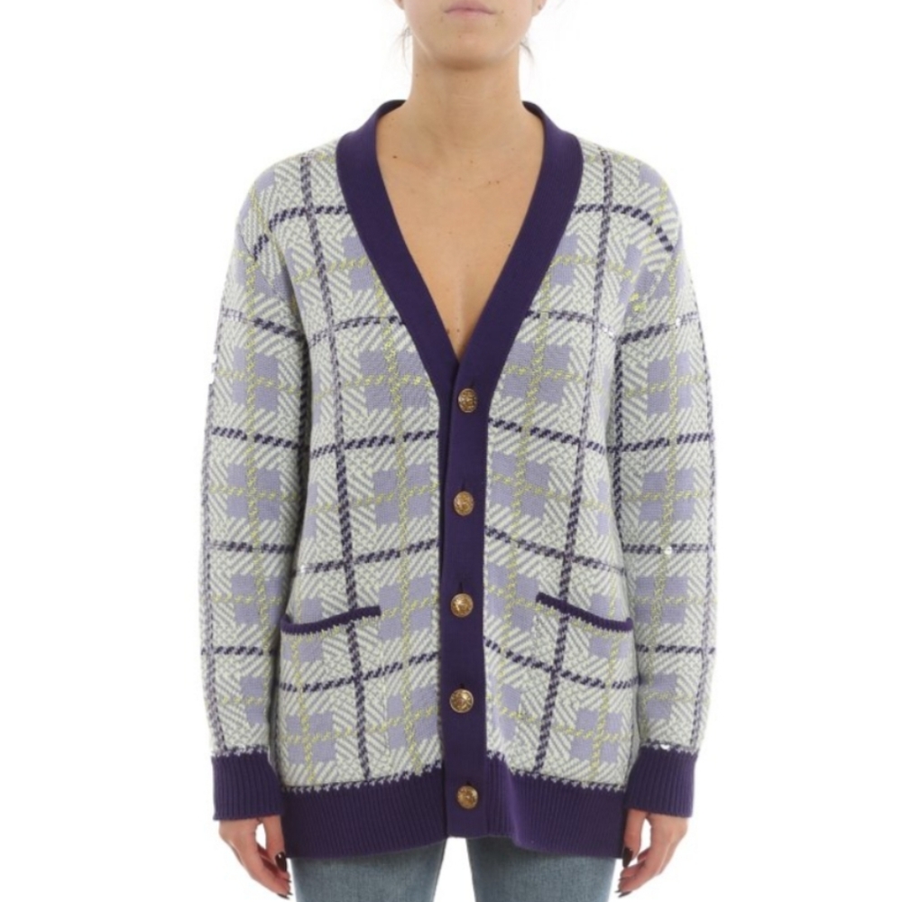 Golden Goose Sequin Embellished Plaid Wool Blend Cardigan Multicolor - Picture 12 of 13